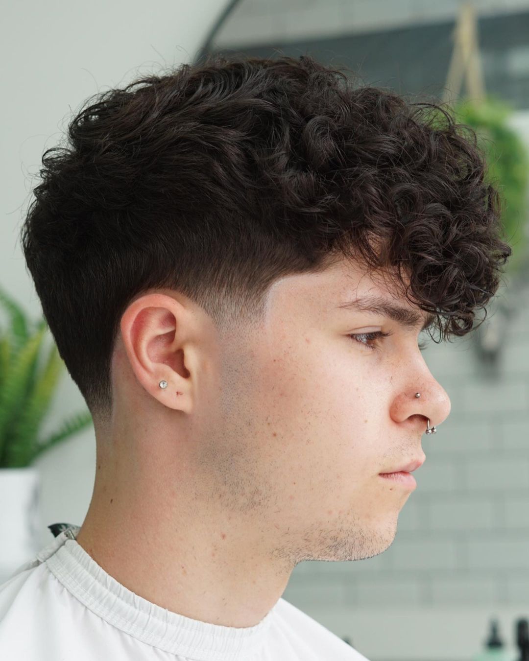 Low Taper Fade with Curly/Permed Top